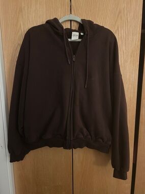 Aritzia Chocolate Brown Full-Zip Hoodie sweatfleece
